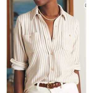 Faherty Women's XS Legend Sweater Shirt Tannin Stripe Beachy Coastal